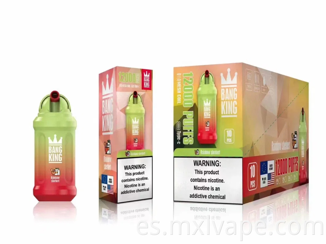 Bang King 12000 Puff Desechable Bang 650mAh Bolsa de batería recargable Bobina 23 ml Capas de capacidad Dispositivo Vape Pen